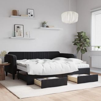 vidaXL Vidaxl - Sof&aacute; Cama Nido Con Cajones Terciopelo Negro 90x200 Cm