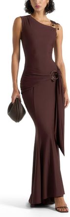 Mani&egrave;re De Voir Rania Asymmetric Draped Midaxi Dress in Brown at Nordstrom, Size 12