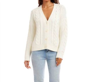Karen Kane Cable Knit Cardigan Sweater In Cream