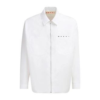Marni Casual Shirts, male, White, Size: XL Poplin Zip Shirt with Hidden Logo