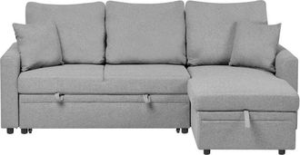 Beliani Beliani - Modern Corner Sofa Bed Left Hand Faux Linen Polyester Upholstery Extra Pillows Storage Grey Nassjo