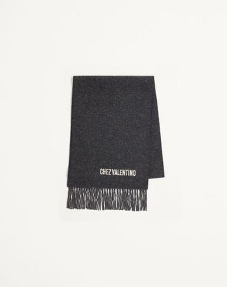 Valentino Garavani Wool Scarf With VLogo Embroidery Man ANTHRACITE UNI