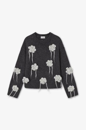 Ganni Mixed Dark Grey Flower Crochet Jumper