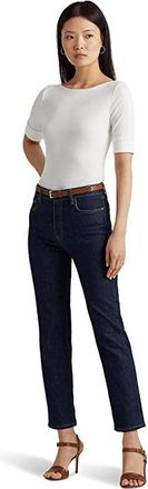 Lauren Ralph Lauren Stretch Cotton Boatneck Top Womens T Shirt White : LG, Cotton/Elastane