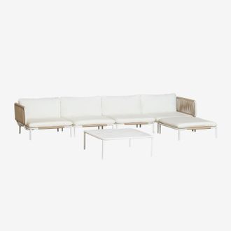 Sklum Conjunto De Jard&iacute;n Con Sof&aacute; Modular Esquinero De 4 Piezas Con Mesa De Centro Y Puff En Acero Roubly Sklum