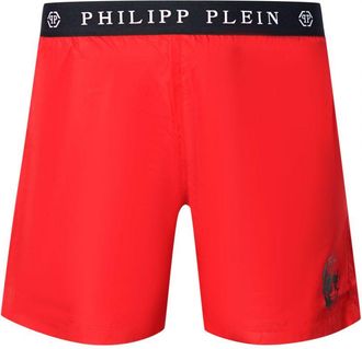 Philipp Plein Mens Branded Waistband Red Swim Shorts - Size Medium