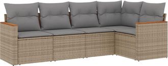 vidaXL Set Divano Da Giardino 5 Pz Con Cuscini Beige Misto Polyrattan - Vidaxl