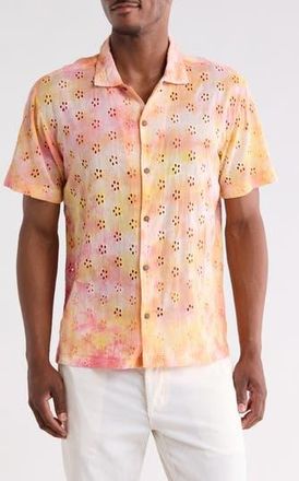 Raga Man Sunrise Floral Eyelet Short Sleeve Button-Up Shirt in Pink at Nordstrom Rack, Size Xx-Large