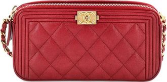 Chanel Boy Double Zip with Chain Quilted Caviar clutch bag - Red