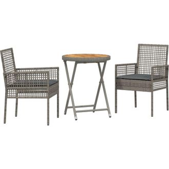vidaXL Juego Bistro De Jard&iacute;n 3 Pcs Gris Polirat&aacute;n Vidaxl