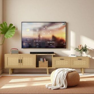 OEM Mueble De Tv - Extensible 146-180cm - Roble Claro - Trenzado - Dise&ntilde;o Moderno Minimalista