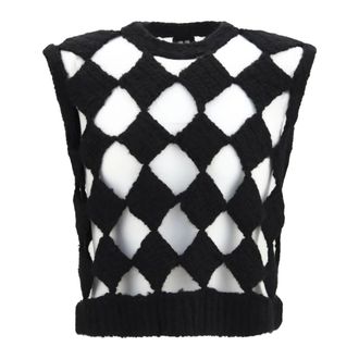 Rick Owens Vest van kasjmier en zijde met open breisel en ruitpatroon - Dames - Truien - Zwart - Maat: L Zijde