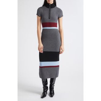 Toccin Dasha Mock Neck Rib Maxi Dress in Sky/oxblood Multi at Nordstrom, Size Xx-Small
