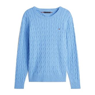 Tommy Hilfiger Flag Embroidery Cable Knit Jumper - male - Tommy Hilfiger - Round-neck Knitwear - Blue - XL - Knitwear