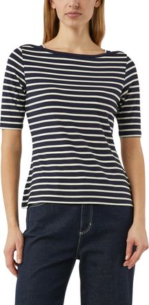 Comma T-Shirt COMMA, Damen, Gr. 34, blau stripes, Single Jersey, Obermaterial: 92% Viskose, 8% Elasthan, gestreift, tailliert h&uuml;ftbedeckend, U-Boot-Ausschni