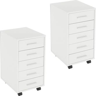 ML Design Ml-design - 2x Archivadores Para Oficina Con 5 Cajones 33x38x63,5 Cm Blanco C&oacute;moda Hecha De Madera Revestida De Resina De Melamina Mueble M&oacute;vil Gabine