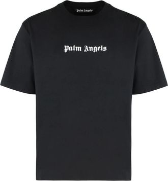 Palm Angels T-shirt met ronde hals van katoen - Heren - T-shirts - Zwart - XS - Katoen - Tops