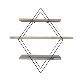 Calicosy Estanter&iacute;a mural en forma de rombo l60cm - metal negro y madera maciza