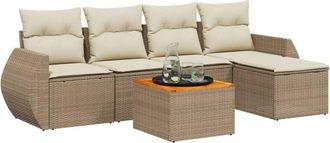 vidaXL Juego De Sof&aacute;s Jard&iacute;n Con Cojines 6 Pzas Rat&aacute;n Sint&eacute;tico Beige Vidaxl