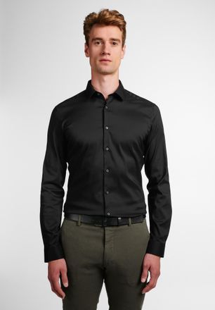 Eterna Langarmhemd ETERNA SUPER SLIM, Herren, Gr. 37, Normalgr&ouml;ssen, schwarz, Twill, 4% Elasthan, 26% Polyamid, 70% Lyocell, schmal, Manschette, Hemden Langa