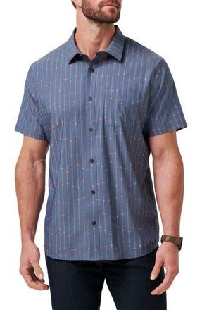 Travis Mathew Deco Short Sleeve Cotton Blend Button-Up Shirt in Heather Mood Indigo at Nordstrom Rack, Size Xx-Large