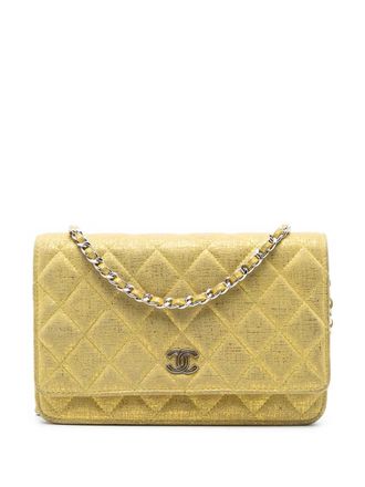 Chanel 2014 CC Quilted Metallic Fabric Wallet On Chain crossbodytas - Geel