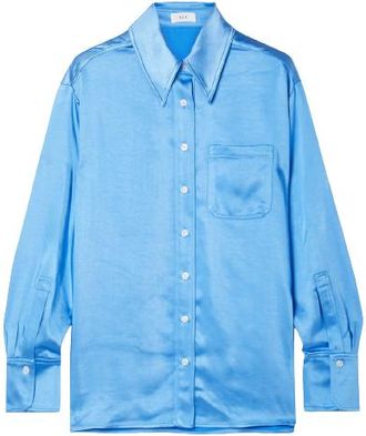 A.L.C. Jagger Blue Hammered-satin Shirt Size M