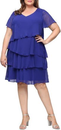 S.L. Fashions Beaded Tiered Chiffon Dress in Iris at Nordstrom, Size 18W