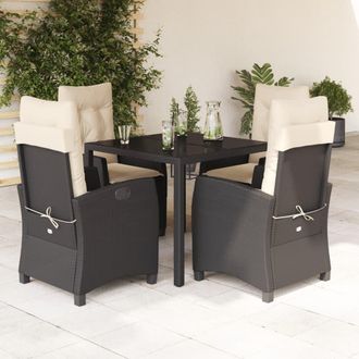 vidaXL Set De Muebles Jard&iacute;n 5 Pzas Con Cojines Rat&aacute;n Sint&eacute;tico Negro Vidaxl