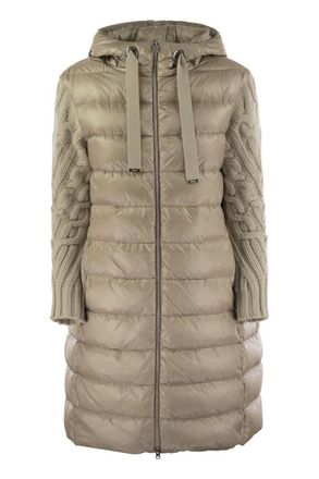 Herno Long Down Jacket With Wool Sleeves