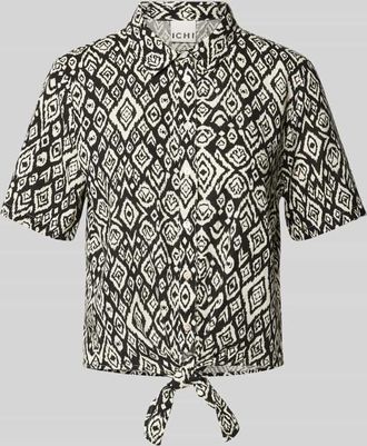 Ichi Regular Fit Bluse aus Leinen-Viskose-Mix mit Knotendetail in Black, Gr&ouml;&szlig;e 34