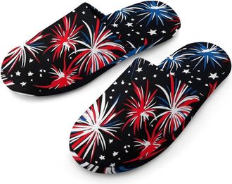 Generic United States Fireworks 4th of July Mens House Slippers Slip Indoor Slipper On Shoes Warm Outdoor