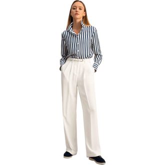LilySilk The Amalfi Stripe Silk Shirt in Blue-White-Pinstripes at Nordstrom, Size X-Large