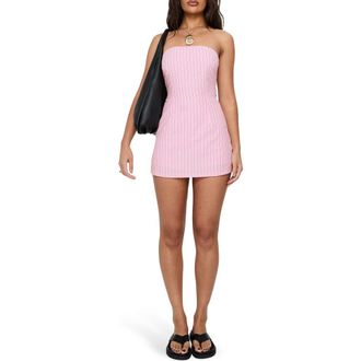 Princess Polly Yumiko Pinstripe Strapless Organic Cotton Romper in Pink at Nordstrom, Size 10