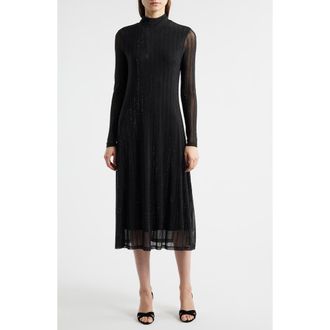 Elie Tahari The Martine Sequin Long Sleeve Midi Dress in Noir at Nordstrom, Size 10