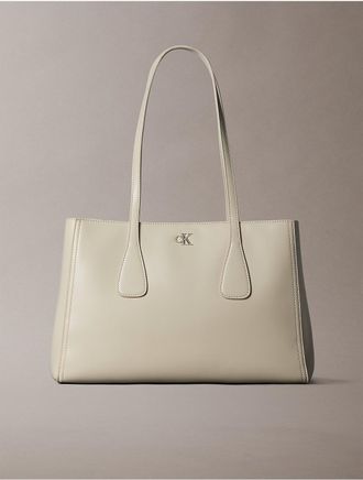 Calvin Klein Womens Monogram Medium Work Tote Bag - White