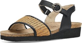Naot Cecile Womens Sandals Soft Black Leather/Golden Brown Raffia : EU 42 (US Womens 11) M