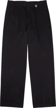 Casablanca emblem pleated trousers - men - Cotton/Elastane - 52 - Black
