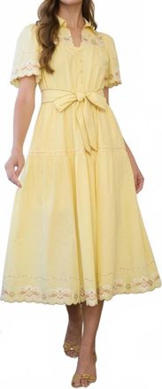 ZOE AND CLAIRE Embroidered Short Sleeves Dress In Yellow