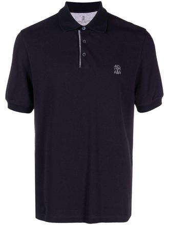 Brunello Cucinelli logo-print piqu&eacute; polo shirt - Blue