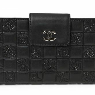 Chanel Black Leather Long Wallet (Bi-Fold) (Pre-Owned)