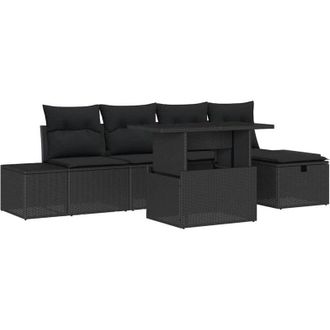 vidaXL Conjunto De Sof&aacute; De Jard&iacute;n 6 Pcs Negro Rat&aacute;n Sint&eacute;tico