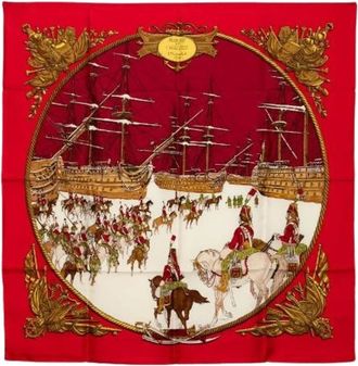 Herm&egrave;s Pre-owned Scarves, female, Red, Size: ONE SIZE Pre-owned Marine ET Cavalerie Silk Scarf