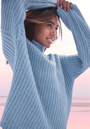 Buffalo Stehkragenpullover BUFFALO, Damen, Gr. 32/34, blau (blau meliert), Strick, Obermaterial: 64% Polyester, 23% Polyacryl, 10% Polyamid, 3% Wolle, meliert