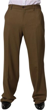 Dolce & Gabbana Bruine wollen rechte formele pantalon - Heren - Straight fit broeken - Bruin - M - Wol - Broeken