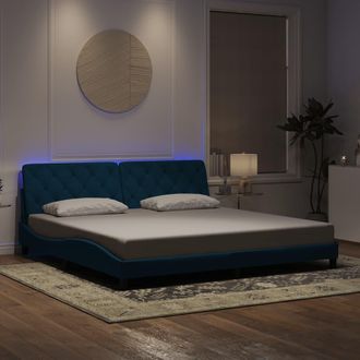 vidaXL Estructura De Cama Con Luces Led Terciopelo Azul 200x200 Cm Vidaxl