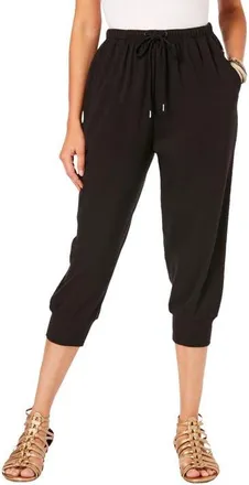 Roaman's Plus Size Soft Knit Capri Pant With Drawstring Waist in Black at Nordstrom, Size Medium