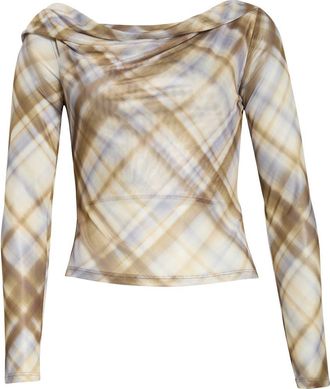 Reformation Elio Cowl Neck Top in Whisper Plaid at Nordstrom, Size X-Small