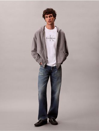 Calvin Klein Jeans Calvin Klein Mens Premium Terry Relaxed Zip Hoodie - Grey - 2XL