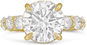 Diana M. Jewels 18kt yellow gold lab grown 15ct Lab Grown Round Diamond Halo Ring with Diamond Accents